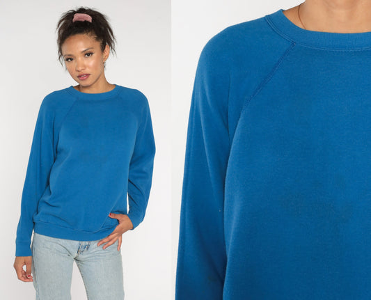 80s Tultex Blue Crewneck Sweatshirt Raglan Sleeve Vintage Large L
