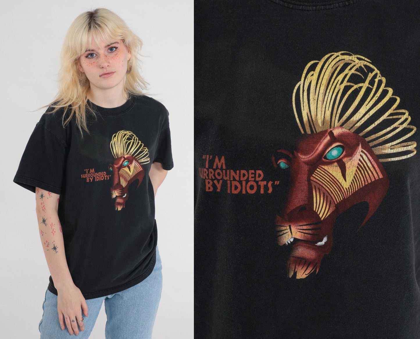 Y2K Lion King Broadway Musical Disney T-Shirt Scar Graphic Black Medium