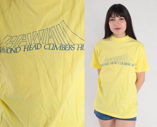 90s Diamond Head Climbers Hui Hawaii Graphic T-Shirt Yellow Single Stitch Small