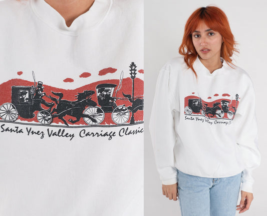 90s Santa Ynez Valley Carriage Classic Sweatshirt White Graphic Pullover Medium Large