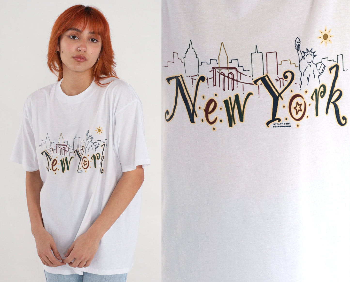 90s New York City Graphic T-Shirt Statue of Liberty Vintage Tee Large L