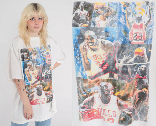 90s Michael Jordan Chicago Bulls NBA Graphic Tee White Cotton XXL