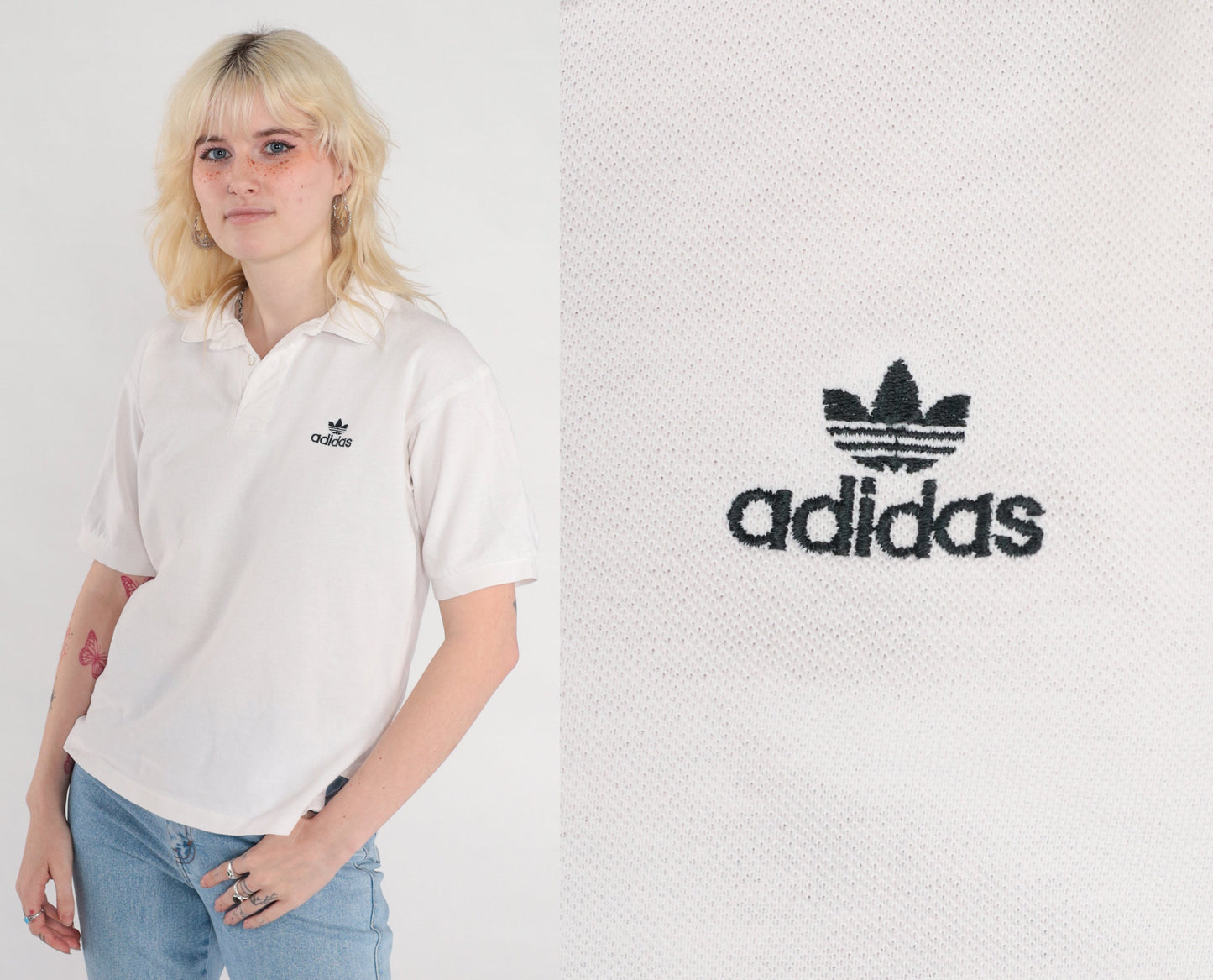 Adidas Polo Shirt 00s White Quarter Button Collared Short Sleeve Men's Small