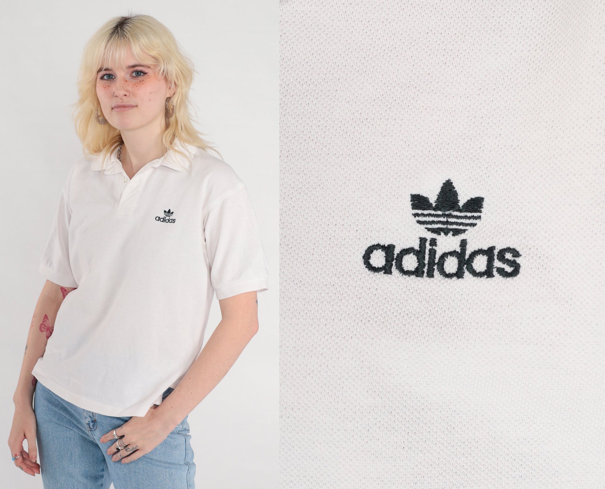 Adidas Polo Shirt 00s White Quarter Button Collared Short Sleeve Men's Small