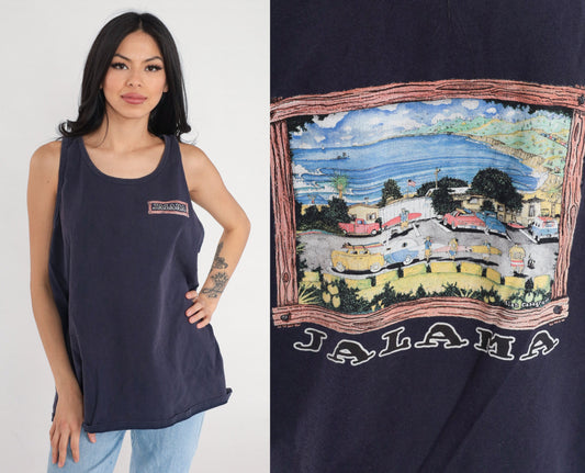 90s Jalama Beach Santa Barbara Tank Top Navy Graphic Tee Extra Large