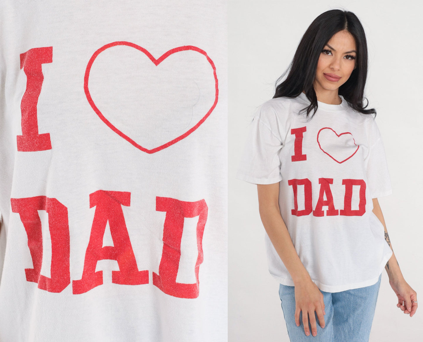 80s I Heart Dad Graphic T-Shirt White Cotton Tee Large L