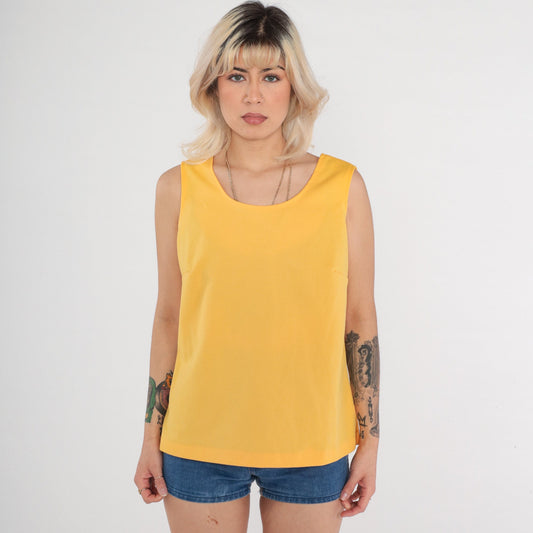 70s Yellow Tank Top Sleeveless Scoop Neck Polyester Medium