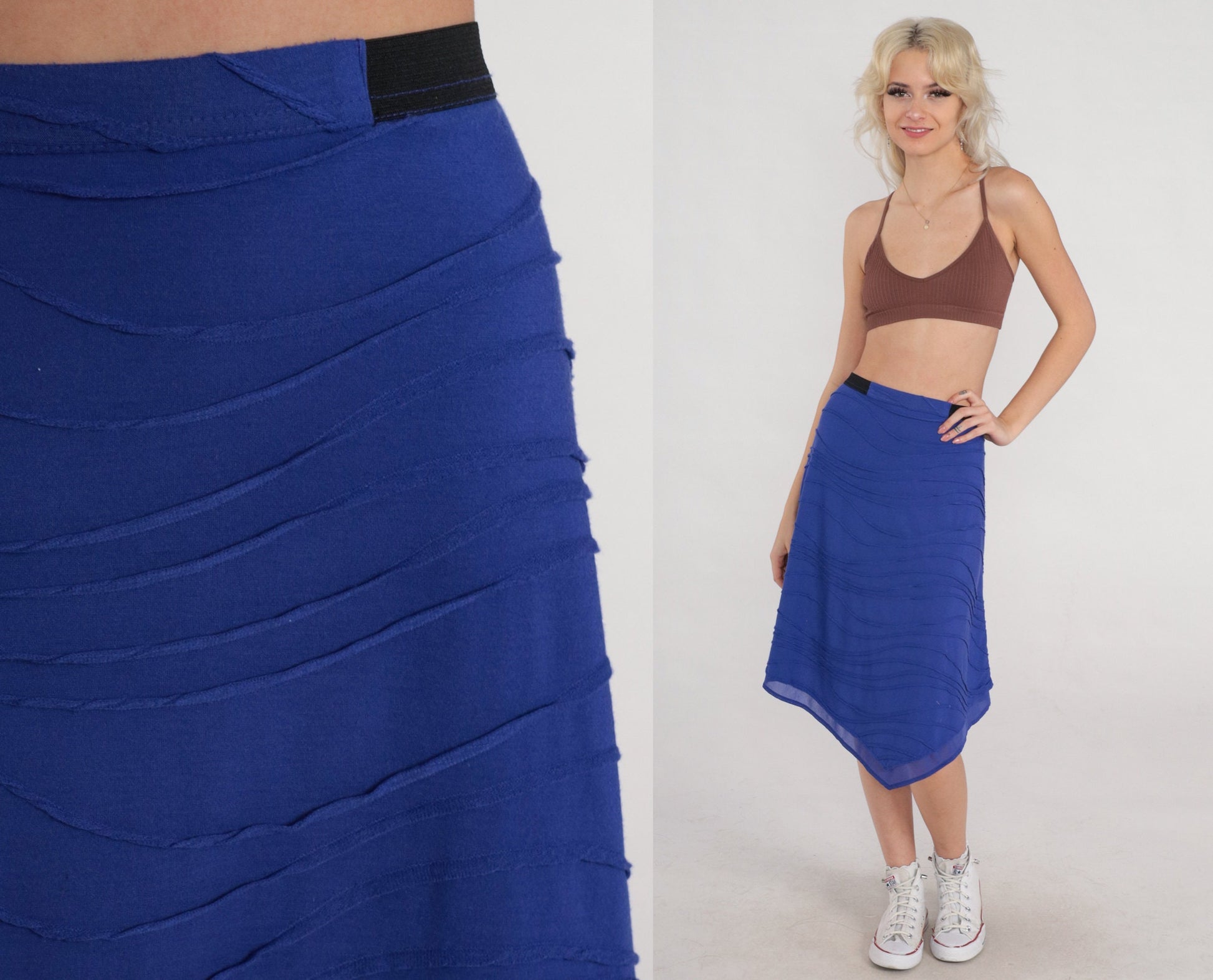Vera Wang Y2K Royal Blue Midi Skirt Asymmetrical Hem Medium M