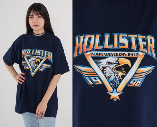 1998 Hollister Independence Rally Biker Tee Navy Blue Cotton Extra Large