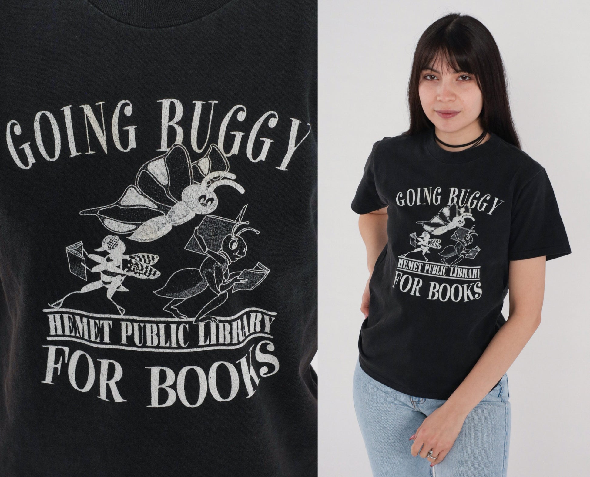 90s Hemet Public Library Graphic Tee Going Buggy For Books Small