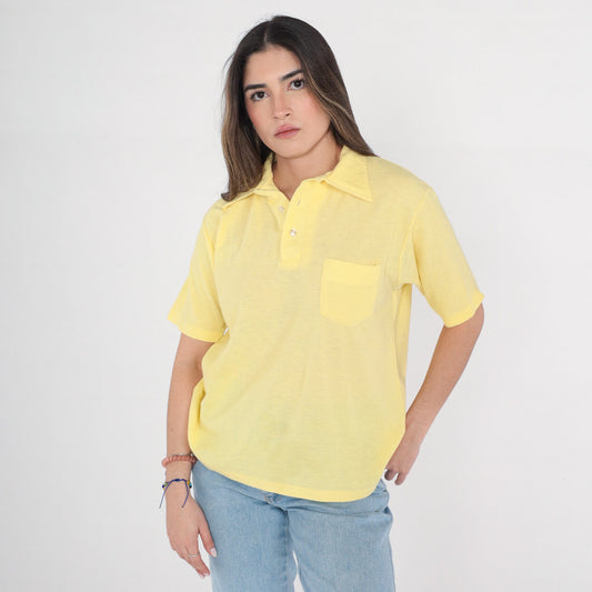 70s Carolina Pacific Yellow Polo Shirt Button-Up Short Sleeve Medium Large