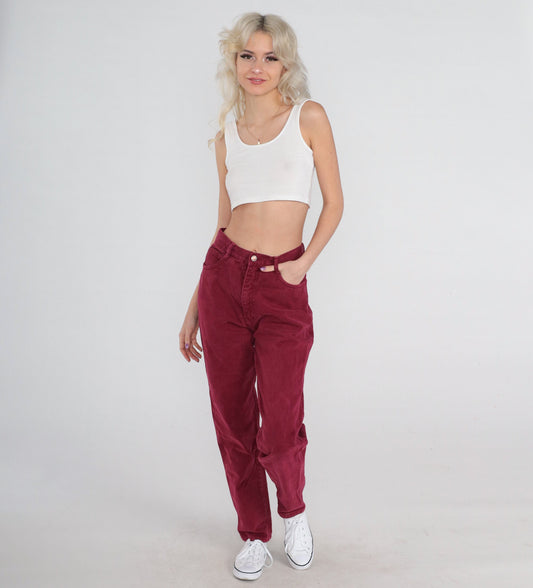 90s Bill Blass High Waist Tapered Mom Jeans Burgundy Denim Small S