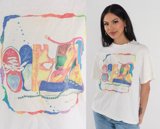 90s Shoe Graphic T-Shirt White Single Stitch Vintage Tee Medium