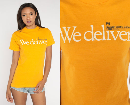 80s Hawaiian Electric Company We Deliver T Shirt Yellow Cotton Extra Small
