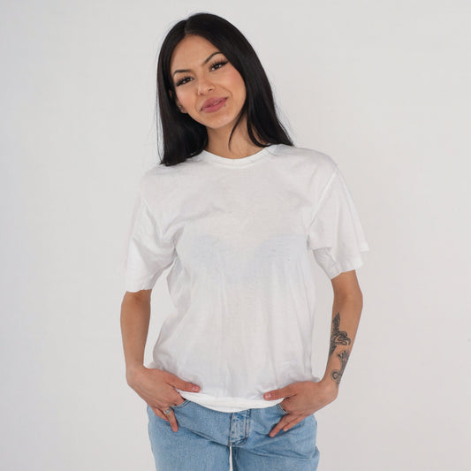 80s Hanes White Cotton T-Shirt Crewneck Plain Tee Large L