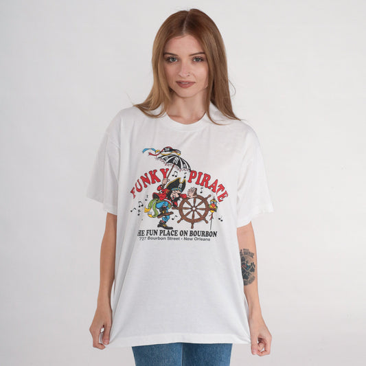 90s The Funky Pirate New Orleans Dive Bar Graphic T-Shirt White XL