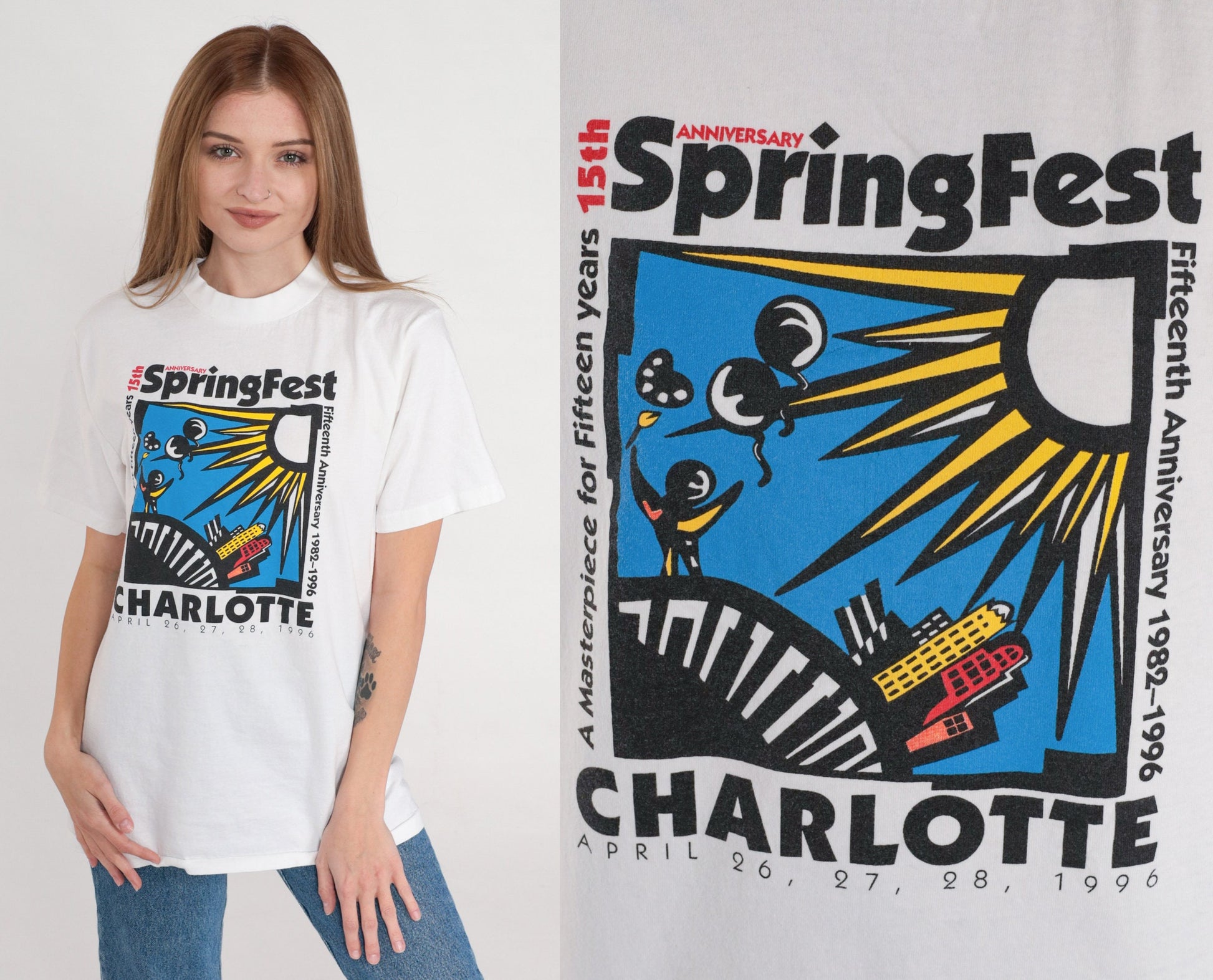 1996 Charlotte Springfest Festival Graphic T-Shirt North Carolina Single Stitch Medium