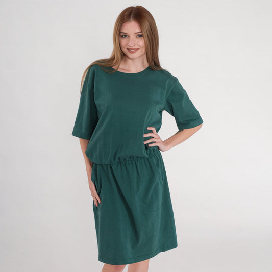 90s Hunt Club Green Cotton T-Shirt Dress Knee Length Drop Waist Medium
