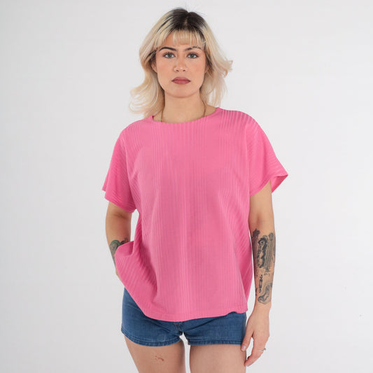 90s Pink Ribbed T-Shirt Plain Tee Extra Large XL