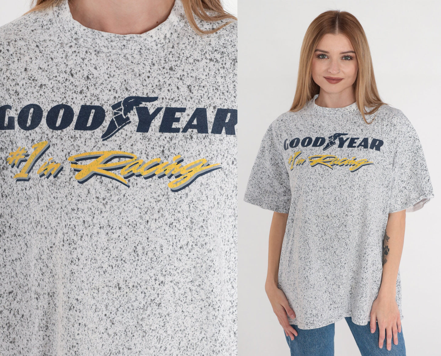 90s Goodyear Racing Paint Splatter Graphic T-Shirt Cotton Extra Large XL