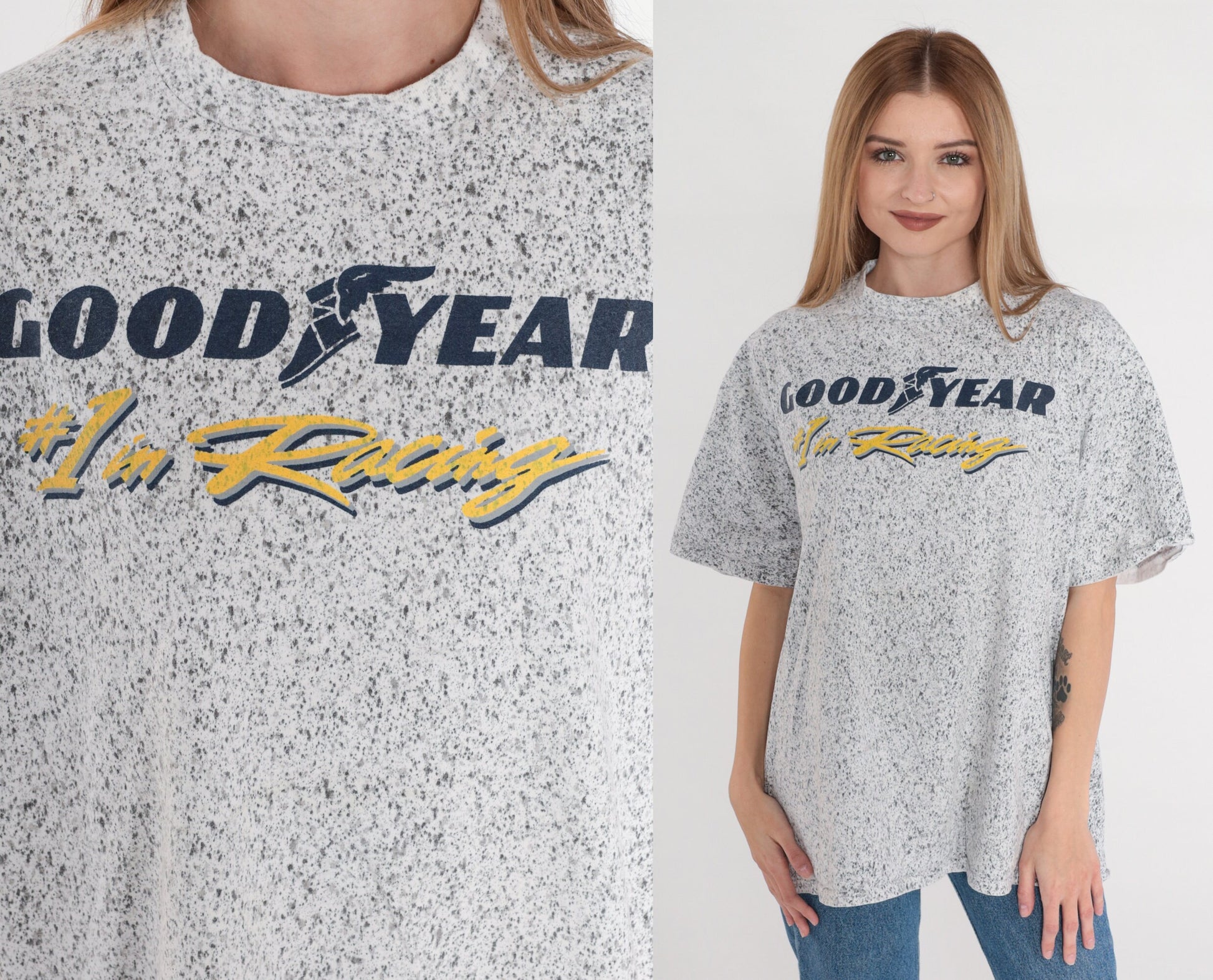 90s Goodyear Racing Paint Splatter Graphic T-Shirt Cotton Extra Large XL