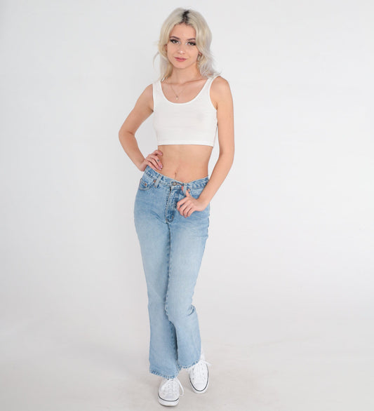 00s Lei Flared Low Rise Jeans Faded Blue Denim Distressed Bootcut 2XS
