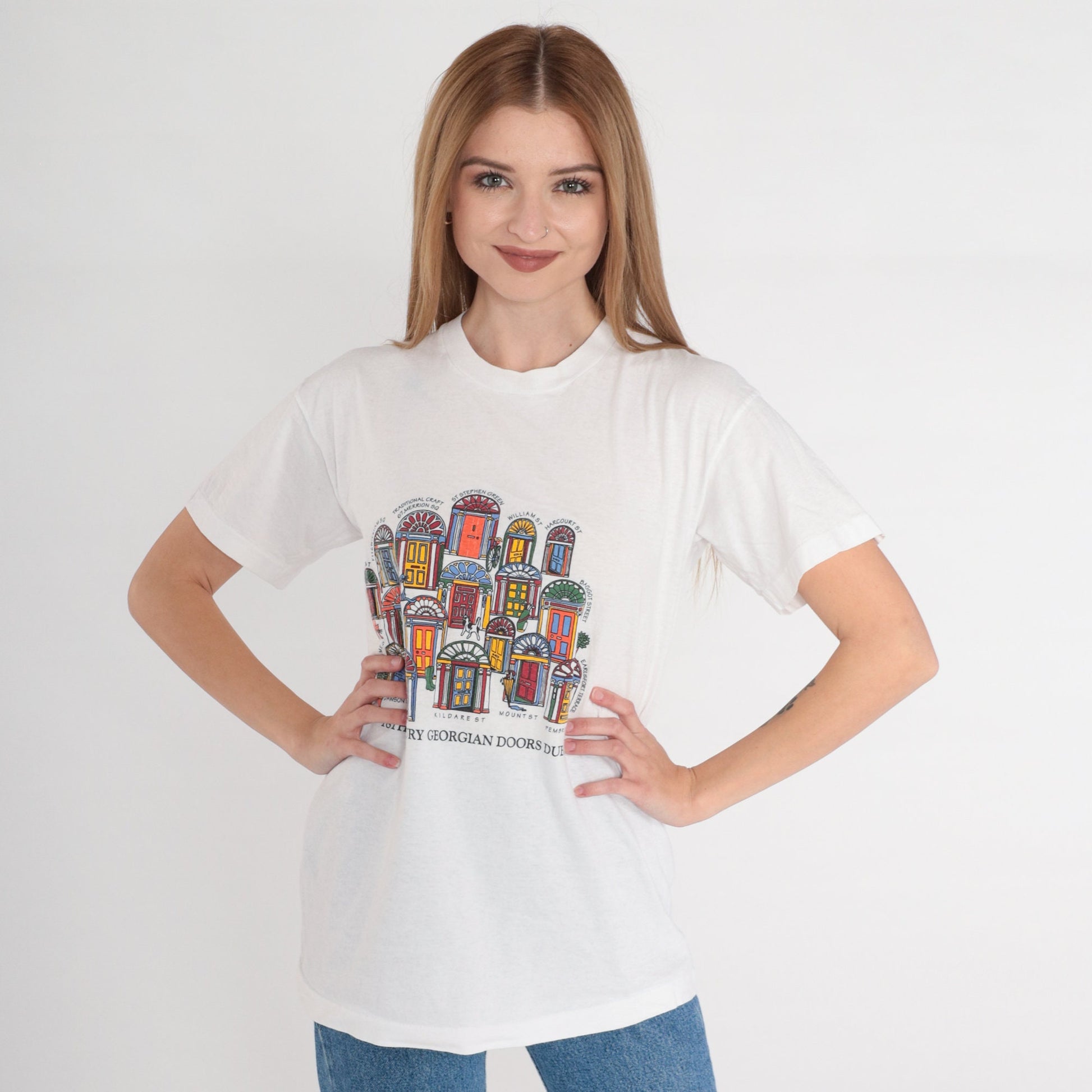 90s Dublin Georgian Doors T-Shirt Screen Stars Graphic Tee White Small S