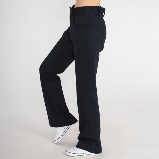 70s Black Flared Trousers Mid Rise Vintage 1970s Pants Medium