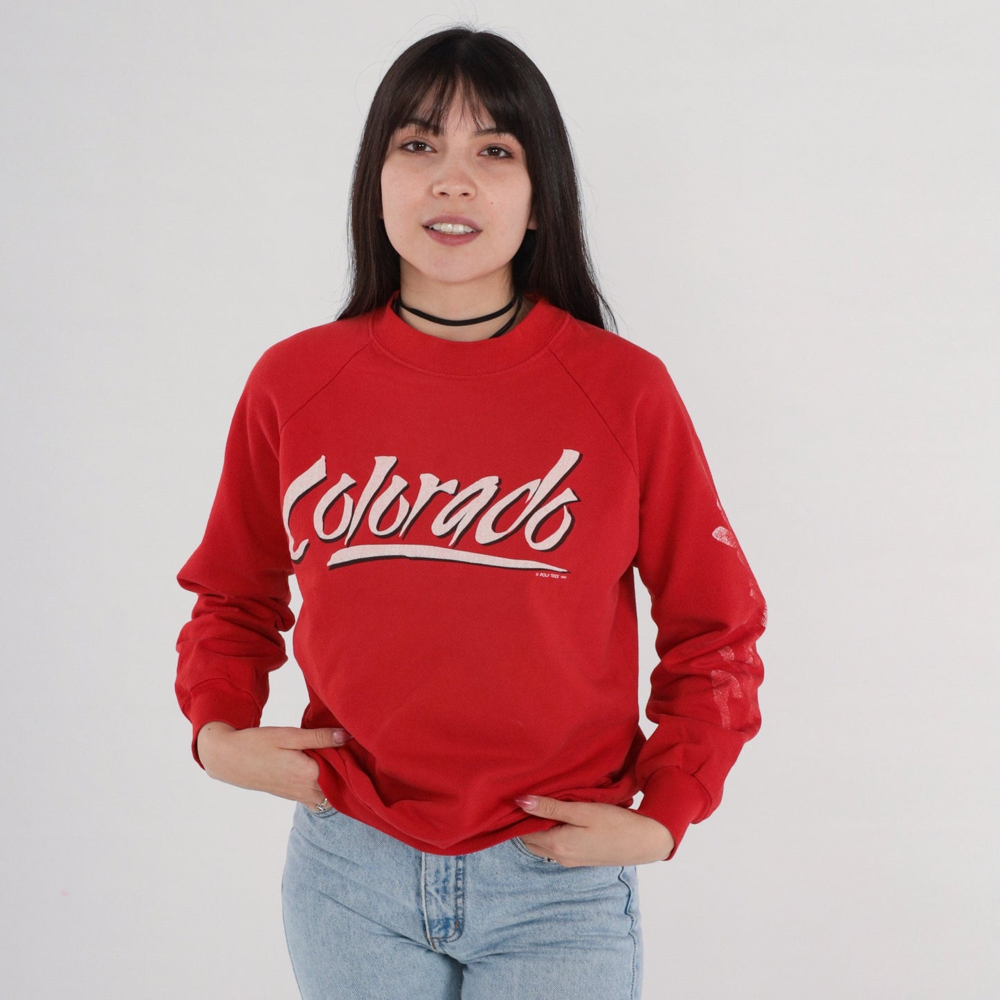 80s Colorado Spellout Raglan Sweatshirt Red Graphic Crewneck Medium