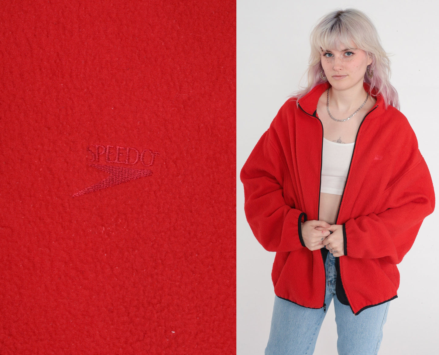 90s Speedo Red Fleece Zip-Up Jacket Extra Large XL