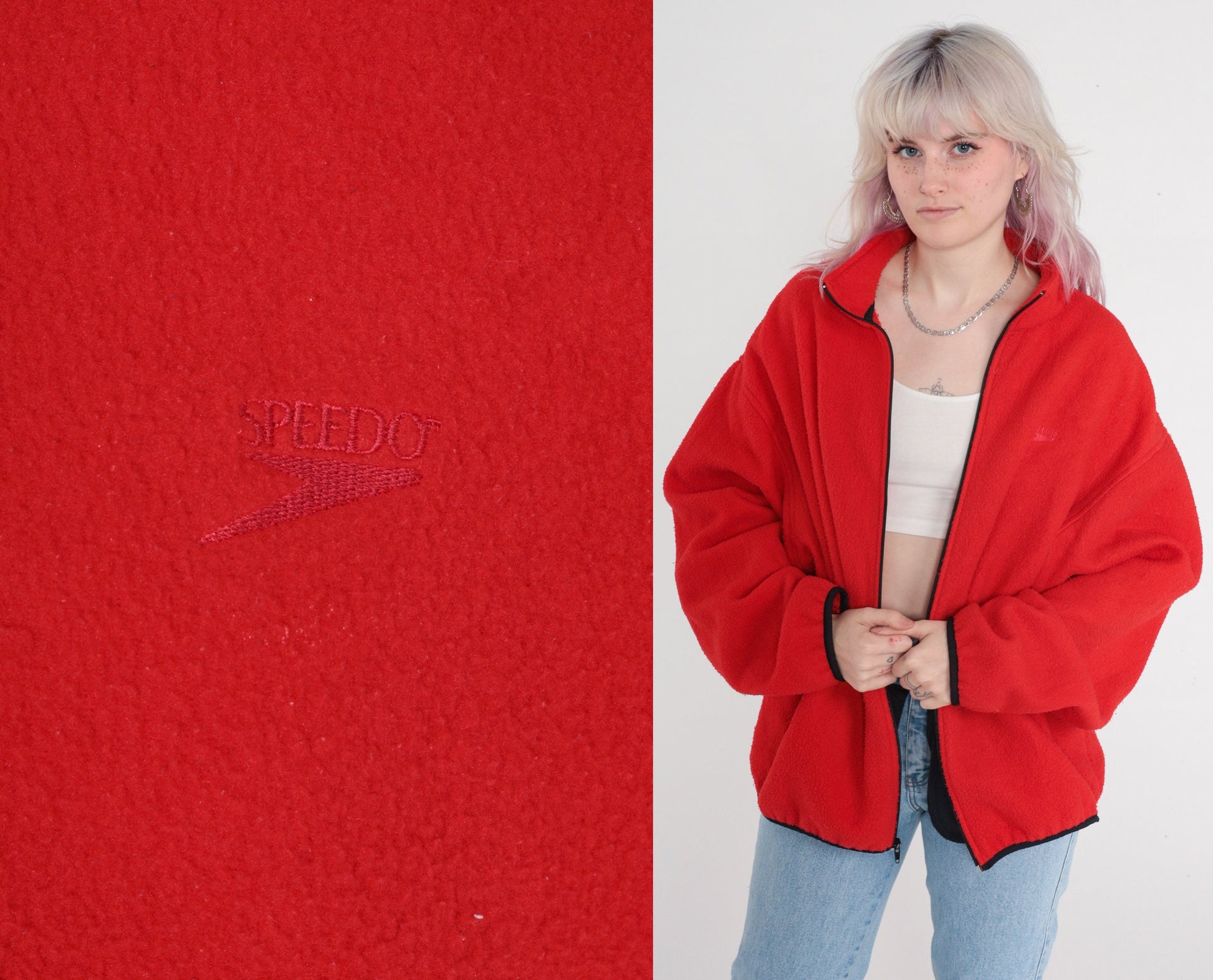90s Speedo Red Fleece Zip-Up Jacket Extra Large XL