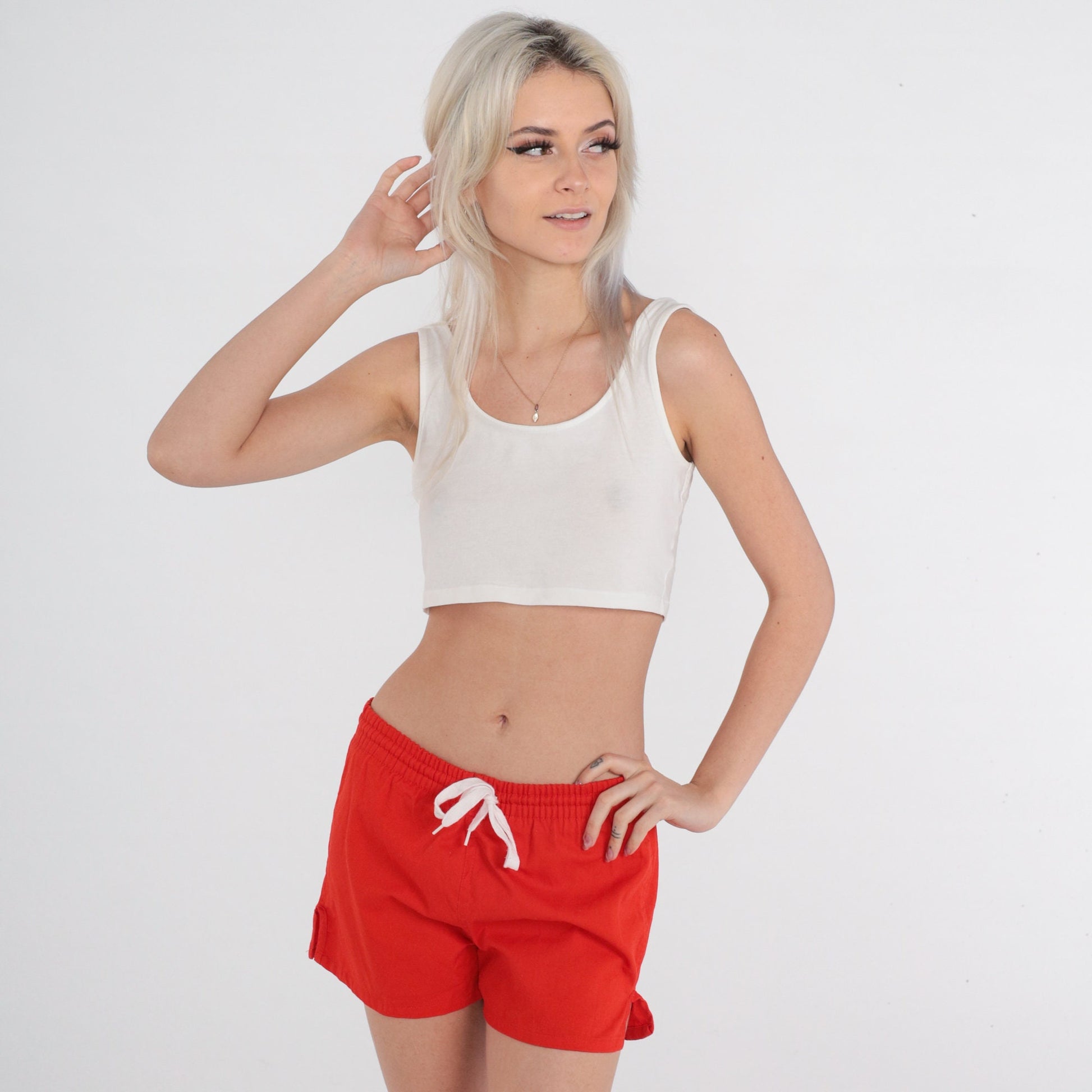 80s Red Dolphin Shorts Drawstring Jogging Athletic Small