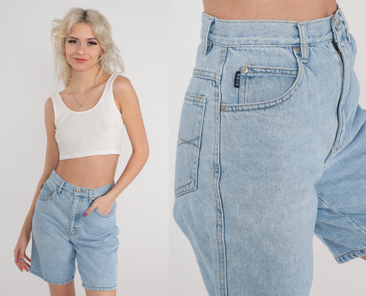 90s Bugle Boy High-Waisted Denim Shorts Blue Small