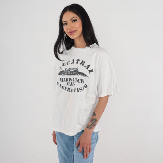 90s Alcatraz Hard Luck Cafe San Francisco Graphic T-Shirt White Large L