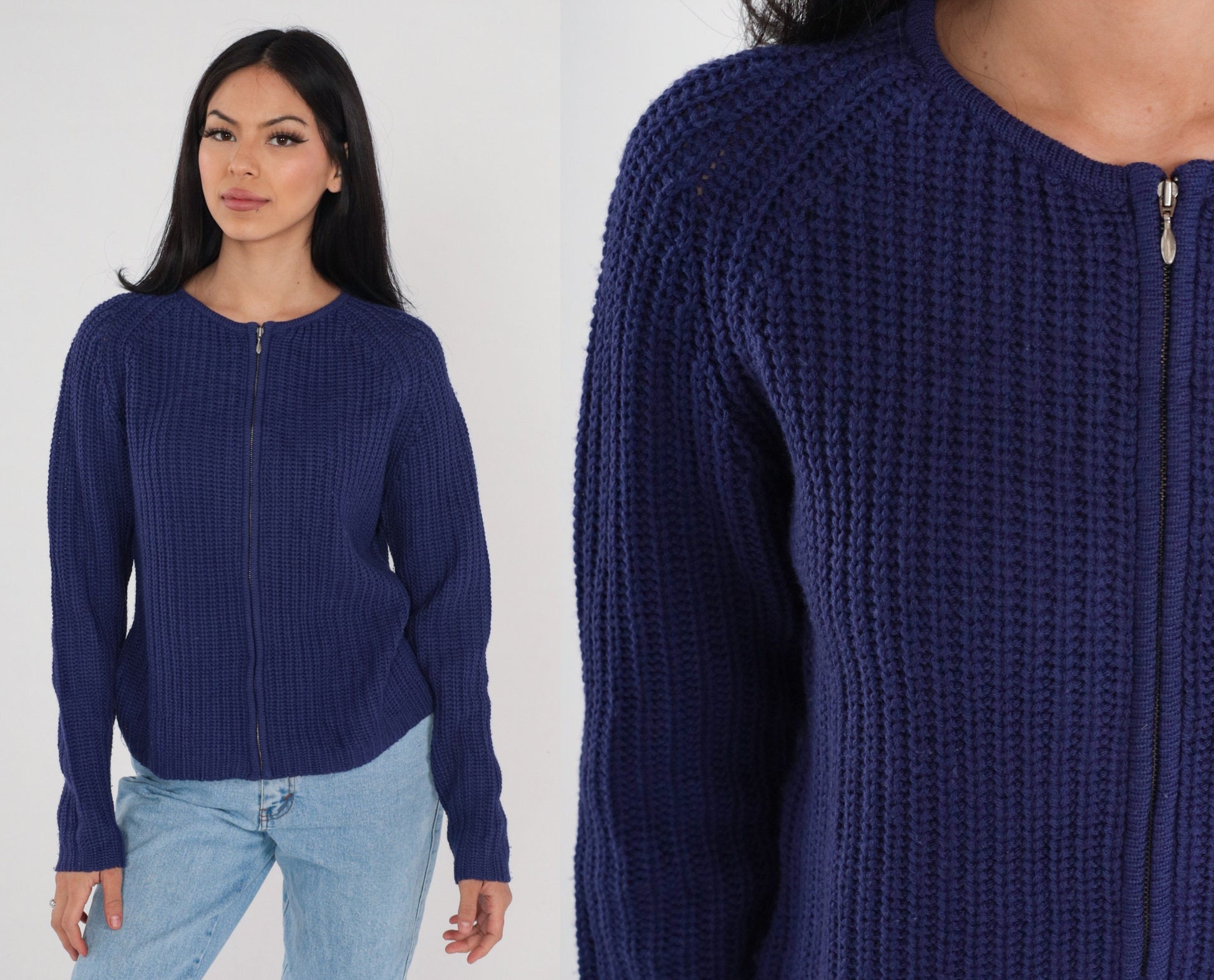00s Purple Merino Wool Cardigan Raglan Zip-Up Sweater Small S
