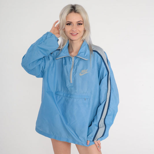 80s Nike Windbreaker Blue Quarter Zip Nylon Jacket Extra Large XL