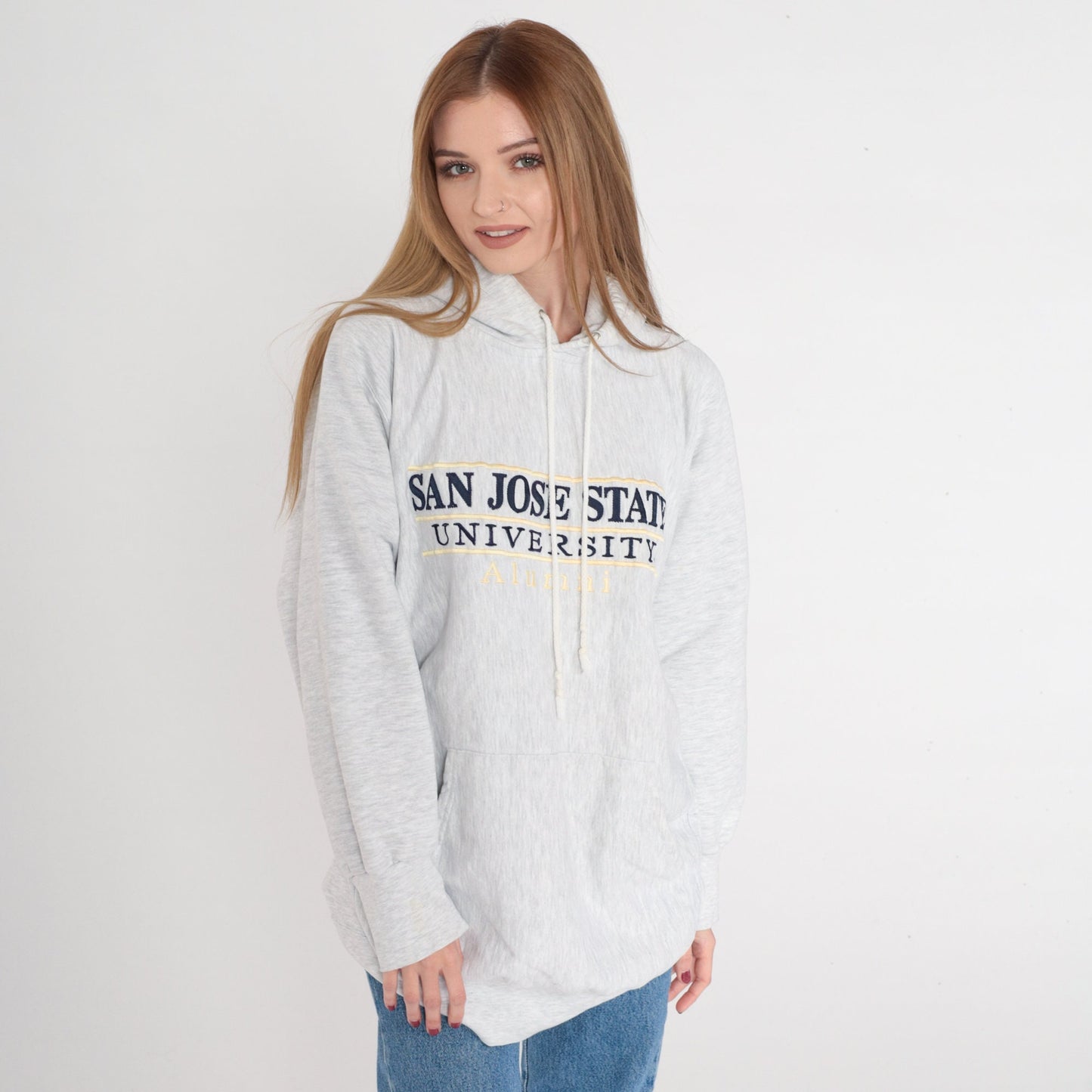 90s San Jose State University Alumni Hoodie Heather Grey Spartans Logo Medium M