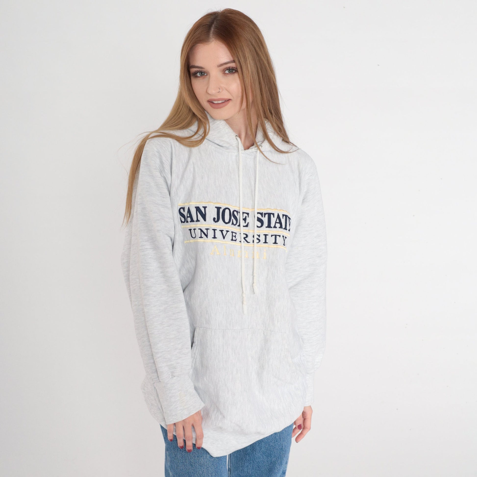 90s San Jose State University Alumni Hoodie Heather Grey Spartans Logo Medium M