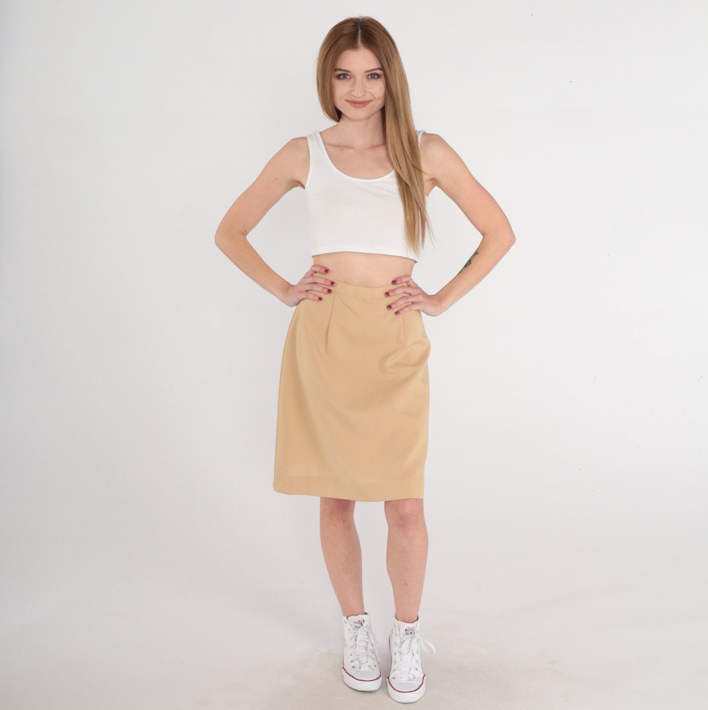90s Tan A-Line Mini Skirt High Waisted Extra Small XS