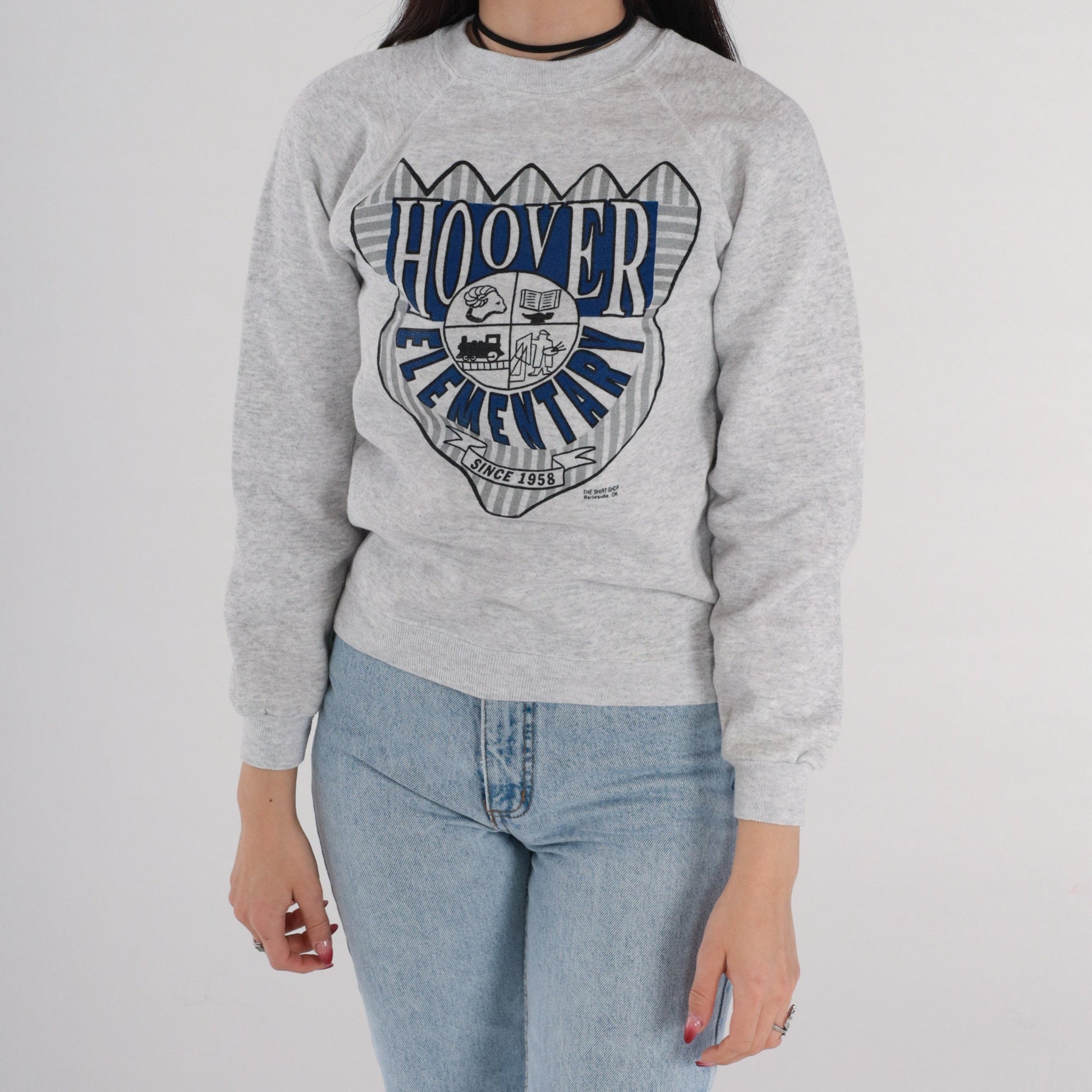 90s Hoover Elementary School Bartlesville Oklahoma Sweatshirt Grey Raglan XS