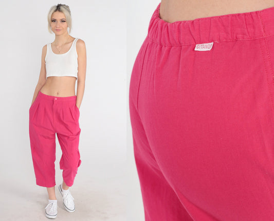 90s Gitano Pink Pleated Cropped Trousers High Rise Cotton Small