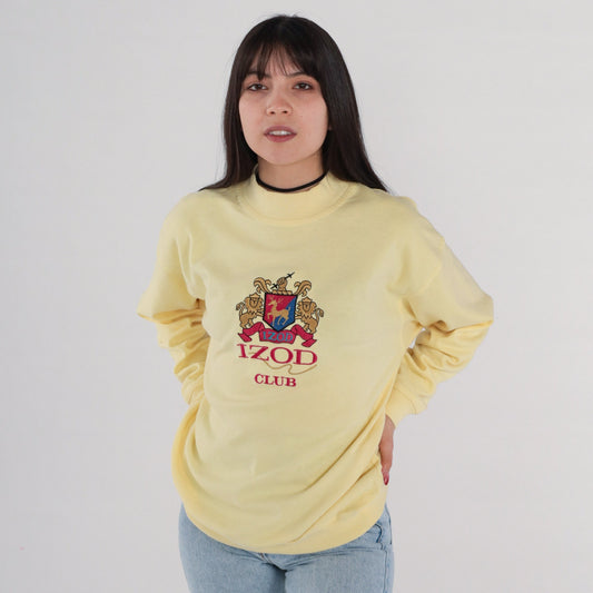 90s Izod Club Coat of Arms Embroidered Long Sleeve Shirt Light Yellow Extra Large