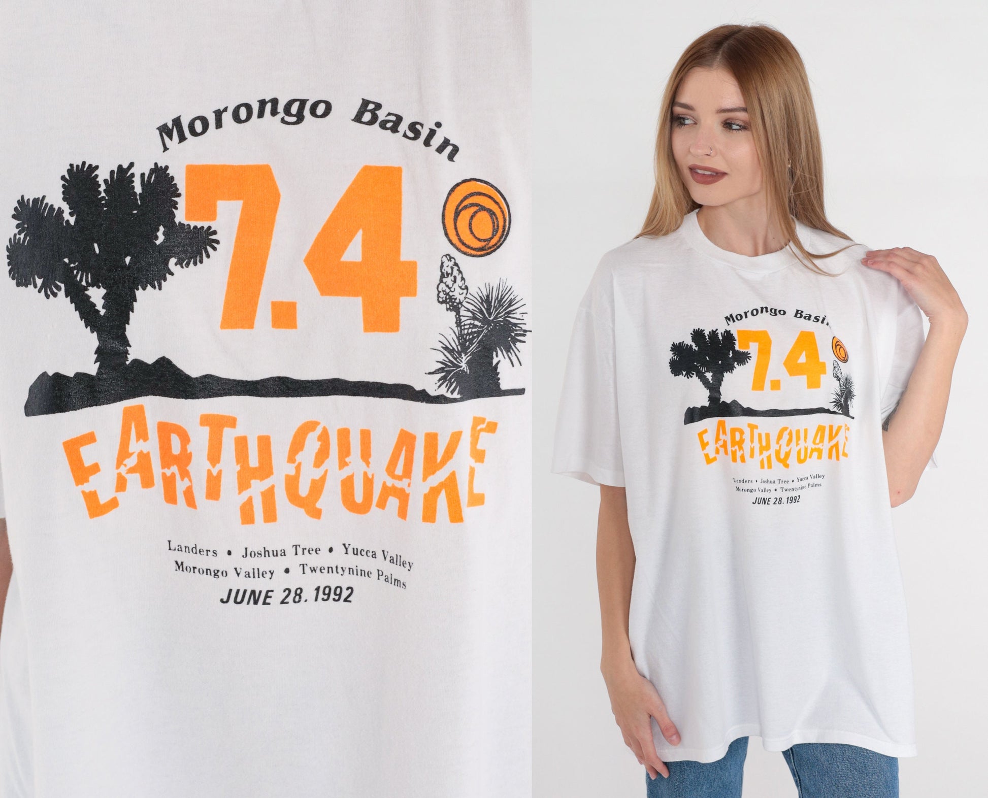 1992 Morongo Basin Earthquake Graphic Tee 90s California T-Shirt Extra Large XL