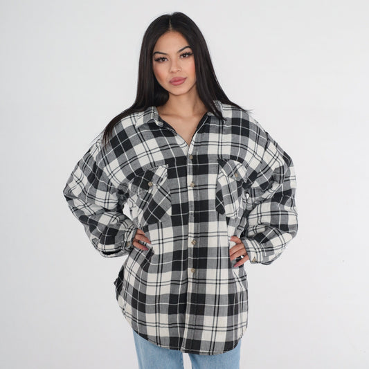 90s Black White Plaid Button Jacket Plus Size XXL