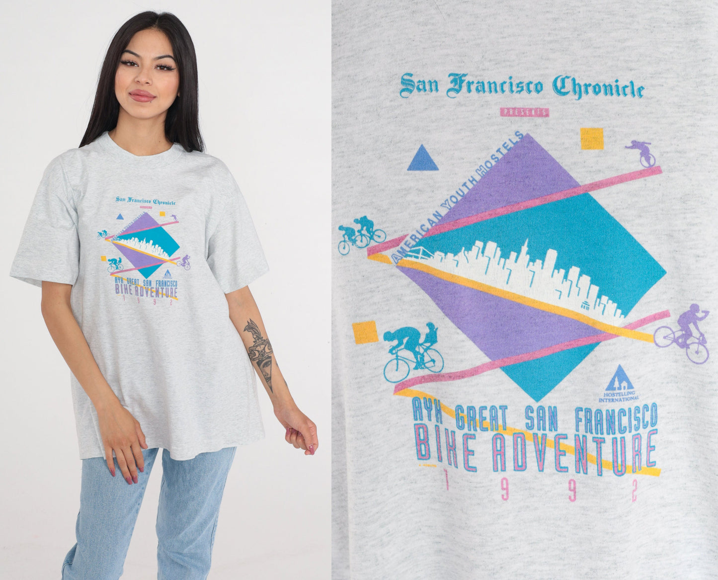 1992 Great San Francisco Bike Adventure T-Shirt 90s Graphic Tee Single Stitch XL