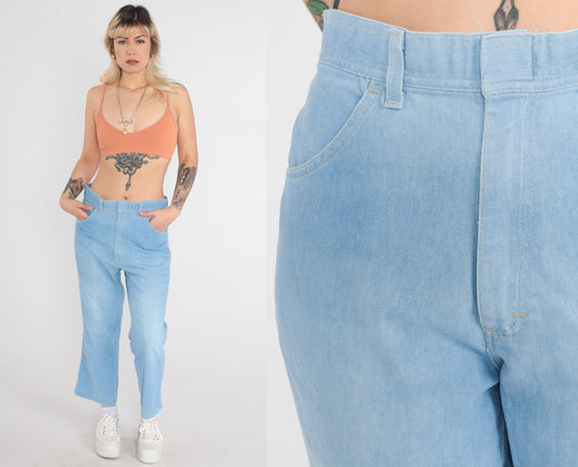 70s Bell Bottom Flared Jeans Men's 33 High Rise Denim Blue Medium