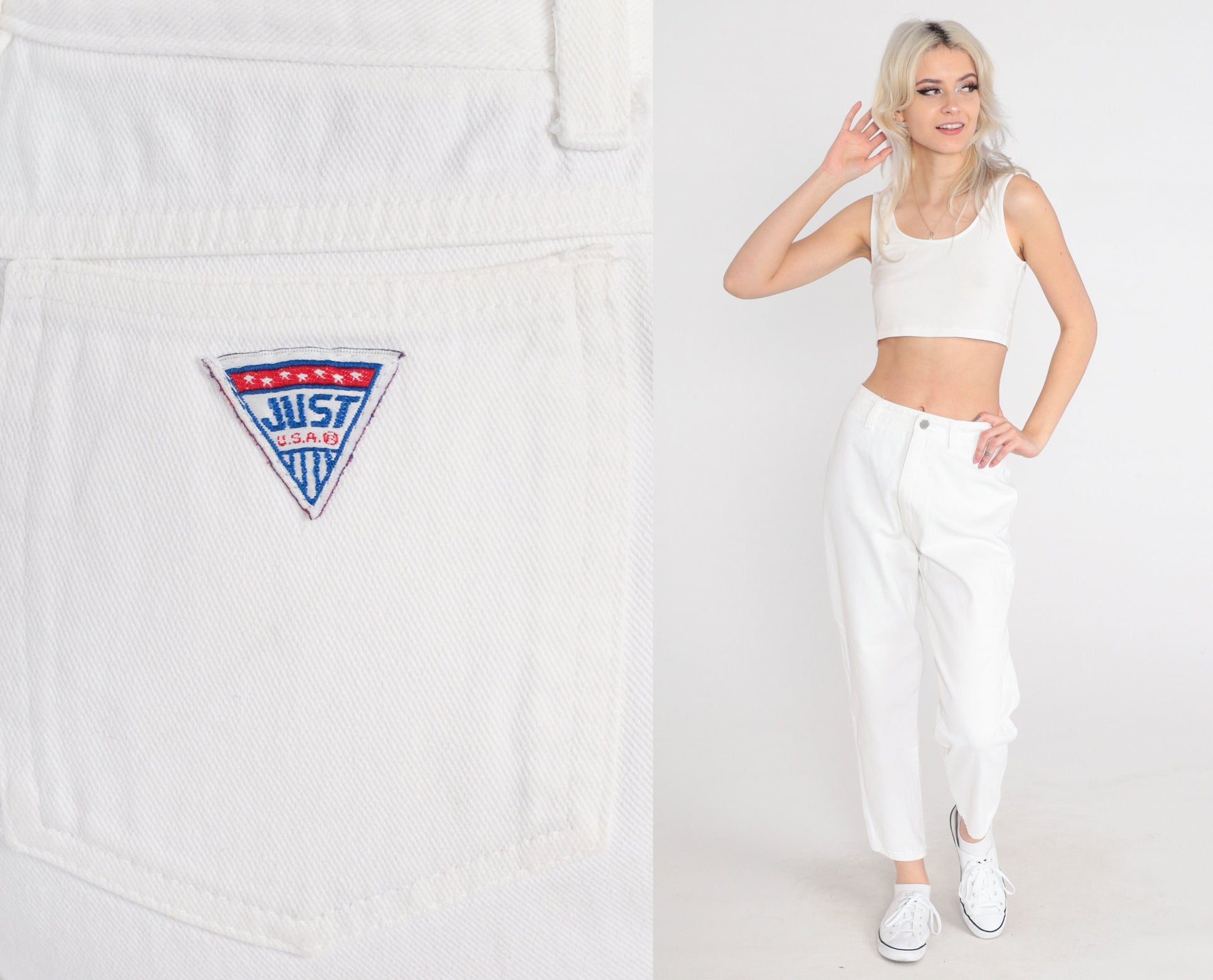 90s White Tapered Mom Jeans High Rise Cotton Denim Small 28