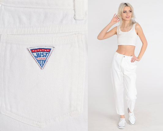 90s White Tapered Mom Jeans High Rise Cotton Denim Small 28