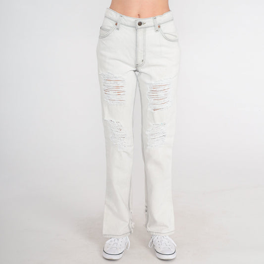 00s Levi's 517 Bootcut Jeans Light Grey Distressed Ripped Denim Small 28