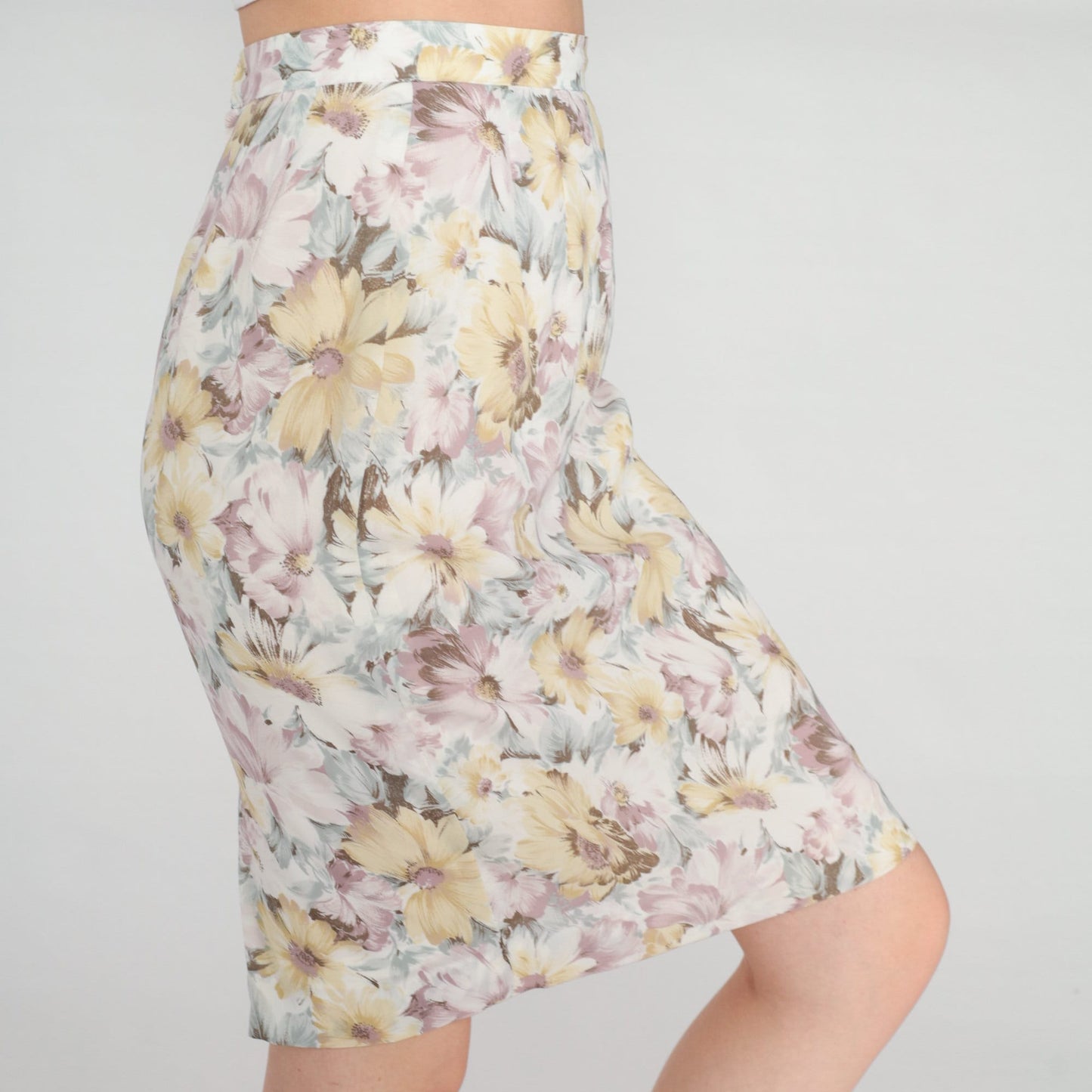 80s Floral Pencil Skirt High Waisted Knee Length Extra Small
